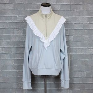 Wildfox Final Neck Prima Warm-up Pullover Half Zip Sweatshirt L